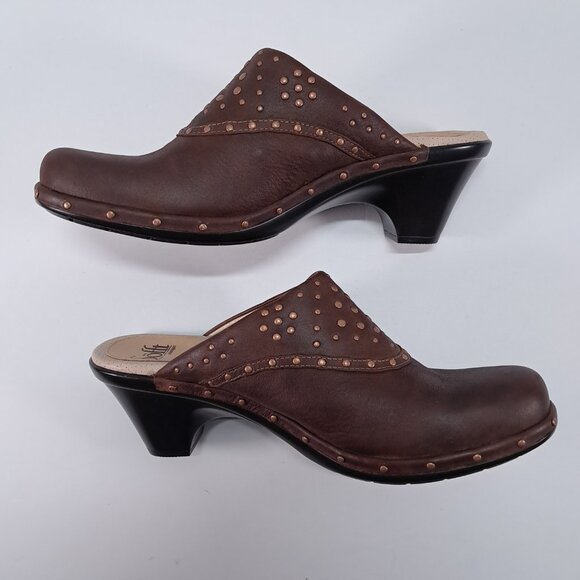 Sofft Mule Clogs Womens 9.5 M Brown Studded Leather Slip On Heel Boho 1009575 - Picture 4 of 14